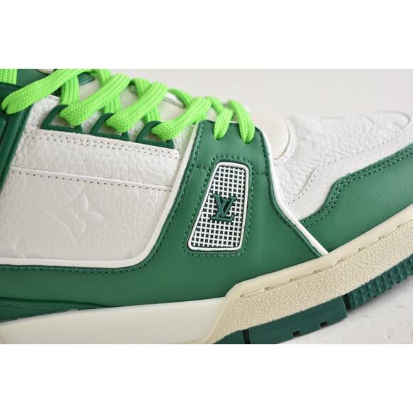 Louis Vuitton Green White Empreinte Leather Low Top Trainer Sneaker UK 9 US10 11 - Picture 6 of 16